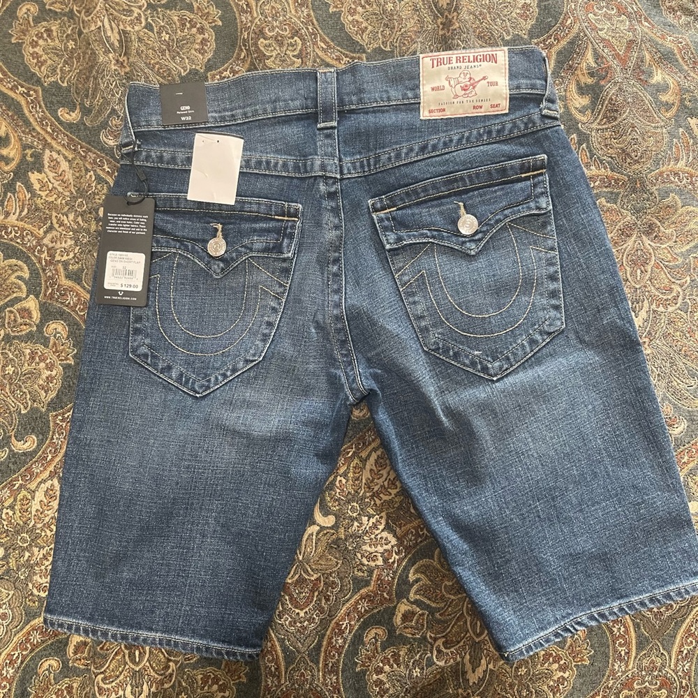 New True Religion Geno Flap Slim Jean Shorts Size 32W